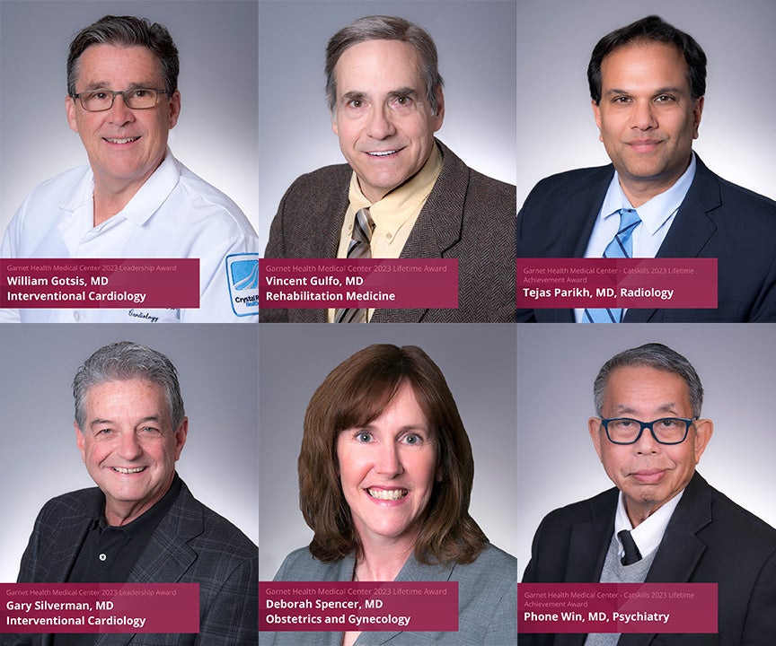 "Photos of the 6 Recipients of the 2023 Physician Awards - see article text for names of recipients"