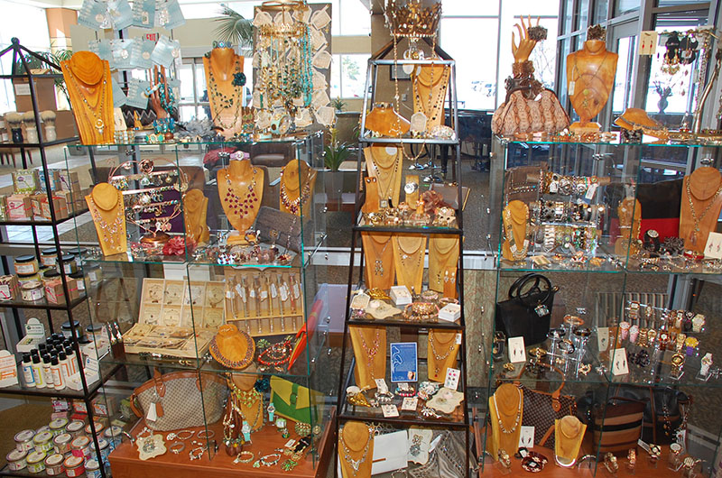 Jewelry on display in giftshop