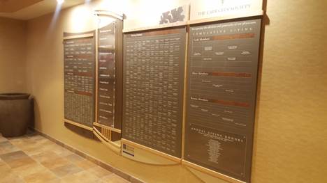 Visitors lobby donor recognition wall